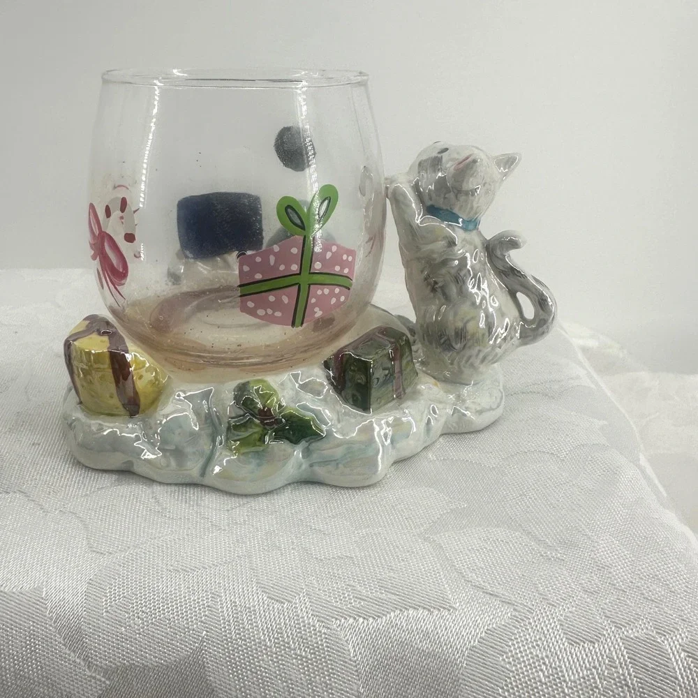 Unbranded Snowman Candle Holder Multicolor Good Ceramic Glass 2-Piece Holiday